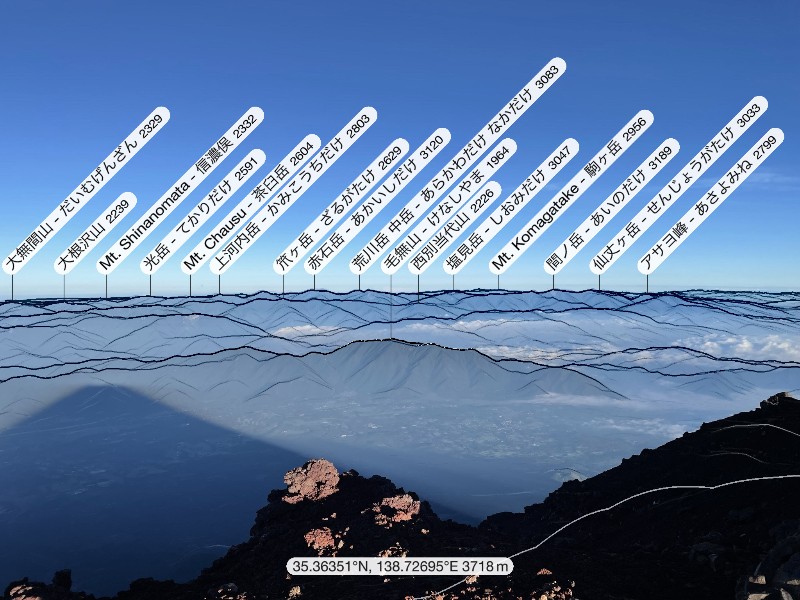 PeakFinder：富士山から見た南アルプス